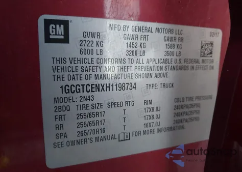 2017 Chevrolet Colorado Lt z USA, uszkodzony, nr VIN 1GCGTCENXH1198734